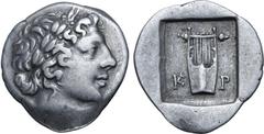 Greek Lykian League, Kragos AR Hemidrachm. 44-18 BC. Laureate head of Apollo to right; Λ behind, Y before / Kithara; K-P across fields; all within shallow incuse square. Troxell, Lycia, Period IV, 84;