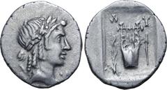 Greek Lykian League, Masikytes AR Hemidrachm. After 18 BC. Laureate head of Apollo to right; Λ behind, Y before / Kithara, Λ-Y across upper fields, bow to left, arrow to right; all within shallow incu