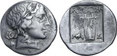 Greek Lykian League, Masikytes AR Hemidrachm. After 18 BC. Laureate head of Apollo to right / Kithara; ΛYKIΩN above, MA-Σ across fields; all within shallow incuse square. Troxell, Lycia -, cf. Period 