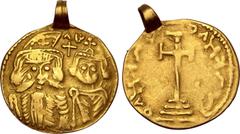 Greek Silk Road Region, Local Issue AV 'Solidus'. Imitating a solidus of Heraclius and Heraclius Constantine. Circa 5th - 8th centuries AD. Facing busts of Heraclius, with long beard and plumed helmet