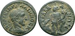Roman Provincial Gallienus Æ 21mm of Tralles, Lydia. AD 253-268. ΠO ΛIKIN ΓAΛΛIHNOC K, laureate, draped and cuirassed bust to right / TPAΛΛIANΩN, Tyche standing to left, polos on head, holding rudder 