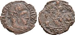 Roman Imperial Constantine I 'the Great' BI Nummus. Contemporary imitation of Treveri mint, AD 332-333. CON[...]Z[...], laureate, draped and cuirassed bust to right / Victory standing to left on prow,