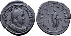 Roman Imperial Balbinus Æ Sestertius. Rome, AD 238. IMP CAES D CAEL BALBINVS AVG, laureate, draped and cuirassed bust to right / P M TR P COS II P P, togate emperor standing facing, head to left, hold