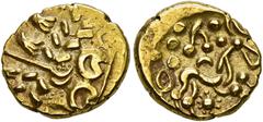 SINCONA BRITISH COLLECTION – PART 5. GREAT BRITAIN. CELTIC COINS. North Eastern Region. Corieltavi / Uninscribed gold / Rulers unknown Gold Stater. North East Coast Right Type with sun. Wreath, cloak 