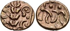 SINCONA BRITISH COLLECTION – PART 5. GREAT BRITAIN. CELTIC COINS. North Eastern Region. Corieltavi / Uninscribed gold / Rulers unknown Gold Stater. South Ferriby Legs Type. Wreath, cloak and crescents