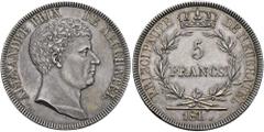 SAMMLUNG KONRAD BÜRKI - TEIL 1. SCHWEIZ. Neuenburg/Neuchâtel. Unter französischem Regime. Alexandre Berthier, Prince de Neuchâtel, 1806-1814. 5 Francs 181 (1813), Paris. Portrait des Fürsten nach rech
