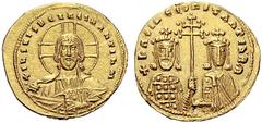 IMPORTANT COLLECTION OF BYZANTINE COINS BASIL II BULGAROKTONOS, 976-1025 Mint of Constantinople With Constantinus VIII Histamenon nomisma (solidus) 989/1001. Obv. +IhS XIS RЄX RЄÇINANTInM Nimbate bust