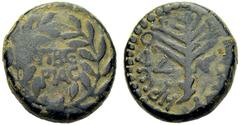 Ancient Coins COINS OF THE GREEK WORLD Judaea Herod III Antipas, 4-39. Aes year 33 (29/30 CE), Tiberias. Legend in two lines within wreath. Rev. Palm branch between date L – ΛΓ. 6,95 g. Meshorer 80. H