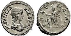 ROMAN COINS ROMAN EMPIRE Caracalla, 198-217. For Plautilla. Denarius 202/203, Rome. PLAVTILLA - AVGVSTA Draped bust to r. Rev. VENVS VICTRIX Venus standing to l., with apple and palm, shield on r., Cu