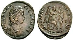 ROMAN COINS ROMAN EMPIRE Theodosius I. 379-395. For Aelia Flaccila. Medium Bronze 383/388, Constantinople. AEL FLAC - CILLA AVG Draped bust with elaborate head-dress, mantle and necklace to r. Rev. SA