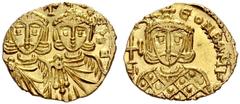 BYZANTINE EMPIRE Constantin V. Copronymus, 741-775 mit Leo IV. Solidus 751/775, Syracuse. Facing, crowned busts of Constantinus V with short beard on l. and crowned young bust of Leo IV on r. Both wea