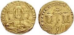 BYZANTINE EMPIRE Basil II, 976-1025. With Constantinus VIII. Histamenon nomisma (solidus) 989/1000, Constantinople. Nimbate bust of Christ facing, wearing pallium and colobium, raising r. hand in bene