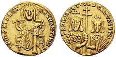 BYZANTINE EMPIRE Basil I the Macedonian, 867-886. With Constantinus. Solidus 868/879, Constantinopolis. Christ enthroned facing, raising r. hand in benediction. Rev. Facing busts of Basil on l. and Co