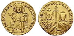 BYZANTINE EMPIRE Basil I the Macedonian, 867-886. With Constantinus. Solidus 868/879, Constantinopolis. Christ enthroned facing, raising r. hand in benediction. Rev. Facing busts of Basil on l. and Co