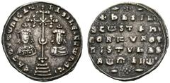 BYZANTINE EMPIRE Basil II, 976-1025. With Constantinus VIII. Miliaresion 1005/1025, Constantinopolis. Cross crosslet on four steps between facing busts of Basil and Constantine. Re Five line legend. 2