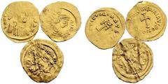BYZANTINE EMPIRE LOTS Mauricius Tiberius. Tremissis. Heraclius. Tremissis. Constans II. Tremissis. Fine.(3)