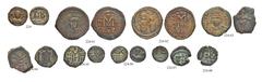 HERACLIUS, 610-641 Lot Lot of 8 Bronzes. Follis, Thessalonica (Sear 824). Follis, Cyzicus (Sear 841) 2x. Follis, Constantia in Cyprus? (Sear 849.). 12 Nummi, Alexandria 3x (Sear 853, 855, 857). ½ Foll
