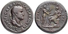 ROMAN EMPIRE Galba, 68-69. Sestertius December 68, Rome. SER SVLPI GALBA IMP CAESAR AVG TR P, laureate and draped bust r. Rv. HISPANIA - CLVNIA - SVL, Galba, in military dress, seated l. on curule cha