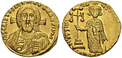 BYZANTINE EMPIRE Justinianus II, 1st Reign, 685-695. Solidus 692/695, Constantinopolis. Officina Δ. Obv. Bust of Christ with full beard and long hair facing, cross behind head, wearing pallium and col