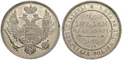 RUSSIA. RUSSIAN EMPIRE. Nicholas I. 1825-1855. 6 Roubles 1830, St. Petersburg Mint. 20,61 g. Bitkin 56 (R2). Very rare. 25 roubles acc. To Iljin. Minor scratches. About extremely fine. 6 рублей 1830 г
