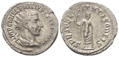 Roman Imperial Coinage Philippus I. Arabs (244 - 249 n. Chr.). Antoninian (Silber). 244 n. Chr. Antiochia. Vs: IMP C M IVL PHILIP PVS P F AVG P M. Büste mit Strahlenkrone, Paludament und Panzer rechts