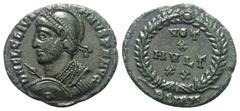 Roman Imperial Coinage Iulianus II. Apostata (360 - 363 n. Chr.). Follis. 361 - 363 n. Chr. Sirmium. Vs: D N FL CL IVLIANVS P F AVG. Behelmte Büste mit Perldiadem, Panzer, Lanze und Schild links. Rs: 