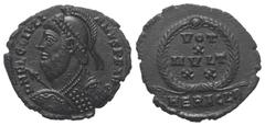 Roman Imperial Coinage Iulianus II. Apostata (360 - 363 n. Chr.). Centenionalis (Bronze). 361 - 363 n. Chr. Heraclea. Vs: D N FL CL IVLIANVS P F AVG. Behelmte Büste mit Perldiadem, Panzer, Lanze und S