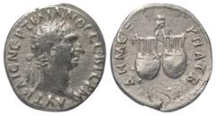 Roman Provincial Lykien. Lykischer Bund. Traianus (98 - 117 n. Chr.). Drachme (Silber). Vs: Kopf des Trajan mit Lorbeerkranz rechts. Rs: Zwei Lyren nebeneinader, darüber Eule nach rechts stehend. 17 m