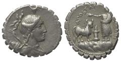 Roman Republican A. Postumius Albinus. Denar (Silber). 81 v. Chr. Rom. Vs: Drapierte Büste der Diana mit Bogen und Köcher rechts, darüber Bucranium. Rs: A POST A F [S N] ALBIN. Togatus auf Felsen vor 