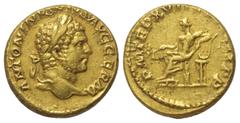Roman Imperial Coinage Caracalla (197 - 217 n. Chr.). Aureus (Gold). 214 n. Chr. Rom. Vs: ANTONINVS PIVS AVG GERM. Kopf mit Lorbeerkranz rechts. Rs: P M TR P XVII COS IIII PP. Apollo mit Lorbeerkranz 