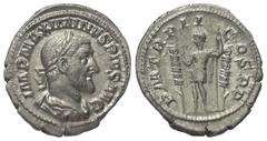Roman Imperial Coinage Maximinus I. Thrax (235 - 238 n. Chr.). Denar (Silber). 236 n. Chr. Rom. Vs: IMP MAXIMINVS PIVS AVG. Büste mit Lorbeerkranz, Paludament und Panzer rechts. Rs: P M TR P II COS P 