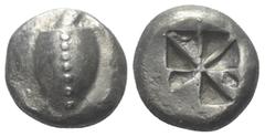 Greek Inseln vor Attika. Aigina. Stater (Silber). Ca. 525 - 475 v. Chr. Vs: Seeschildkröte. Rs: Quadratum incusum. 19 mm. 11,72 g. HGC 6, 428; Slg. Dewing 1655. Sehr schön.