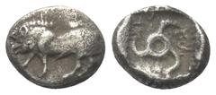 Greek Dynasten von Lykien. Ekuwemi (ca. 480 / 460 v. Chr.). 1/3 Stater (Tetrobol, Silber). Vs: Eber nach links stehend. Rs: Triskeles in vertieftem Quadrat. 13 mm. 2,85 g. Müseler -; Traité 157, Taf. 