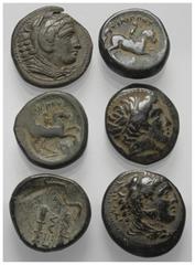 Lots - Ancient Coins Griechische Münzen - Lots. Philippos II. / Alexander III. (Königreich Makedonien). Lot (6 Stück): Bronze; ca. 4. - 3. Jhdt. v. Chr. Sehr schön - fast sehr schön. Verkauft wie bese