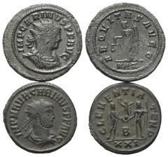 Lots - Ancient Coins Römische Münzen - Lots. Kaiserzeit. Lot (2 Stück, Kupfer): Carinus (283 - 285) CLEMENTIA TEMP und FELICITAS AVG. Dunkelgrüne Patina, vorzüglich und sehr schön. Verkauft wie besehe