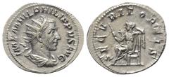 Roman Imperial Coinage Philippus I. Arabs (244 - 249 n. Chr.). Antoninian (Silber). 245 n. Chr. Rom. Vs: IMP M IVL PHILIPPVS AVG. Büste mit Strahlenkrone, Paludament und Panzer rechts. Rs: SECVRIT ORB
