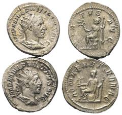 Lots - Ancient Coins Römische Münzen - Lots. Kaiserzeit. Lot (2 Stück, Silber): Antoniniane des Philippus I. Arabs (244 - 249 n. Chr.). Sehr schön. Verkauft wie besehen, keine Rückgabe / Sold as viewe