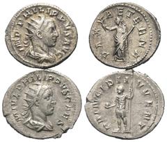 Lots - Ancient Coins Römische Münzen - Lots. Kaiserzeit. Lot (2 Stück, Silber): Antoniniane des Philippus I. Arabs (244 - 249 n. Chr.) und Philippus II. (246 - 249 n. Chr.). Ein Stück mit Patina, sehr
