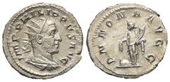 Roman Imperial Coinage Philippus I. Arabs (244 - 249 n. Chr.). Antoninian (Silber). 247 - 249 n. Chr. Rom. Vs: IMP PHILIPPVS AVG. Büste mit Strahlenkrone, Paludament und Panzer rechts. Rs: ANNONA AVGG
