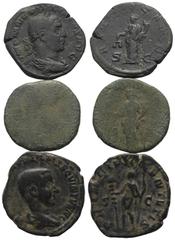 Lots - Ancient Coins Römische Münzen - Lots. Kaiserzeit. Lot (3 Stück, Bronze): Sesterzen des Philippus Arabs (244 - 249 n. Chr.) und Hostilianus (251 n. Chr.). Dazu Sesterz aus dem 2. Jh. Fast sehr s