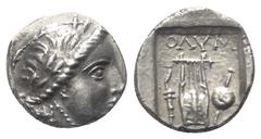 Greek Lykien. Lykischer Bund. Drachme (Silber). Ca. 88 - 84 v. Chr. Olympos. Vs: Kopf des Apollon mit Lorbeerkranz und Köcher mit Bogen über der Schulter rechts. Rs: Kithara, darüber Ethnikon; im Feld