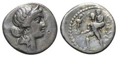 Roman Imperatorial C. Iulius Caesar. Denar (Silber). 47 - 46 v. Chr. Münzstätte in Nordafrika. Vs: Kopf der Venus mit Diadem rechts. Rs: CAESAR. Aeneas mit Palladium und seinem Vater Anchises auf der 