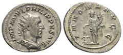 Roman Imperial Coinage Philippus I. Arabs (244 - 249 n. Chr.). Antoninian (Silber). 245 - 246 n. Chr. Rom. Vs: IMP M IVL PHILIPPVS AVG. Büste mit Strahlenkrone, Paludament und Panzer rechts. Rs: ANNON