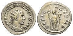 Roman Imperial Coinage Philippus I. Arabs (244 - 249 n. Chr.). Antoninian (Silber). 245 n. Chr. Rom. Vs: IMP M IVL PHILIPPVS AVG. Büste mit Strahlenkrone, Paludament und Panzer rechts. Rs: FELICITAS T