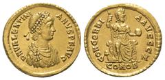 Roman Imperial Coinage Valentinianus II. (375 - 392 n. Chr.). Solidus (Gold). Constantinopolis. Vs: D N VALENTINI - ANVS P F AVG. Büste mit Perldiadem, Paludament und Panzer rechts. Rs: CONCORDI - A A