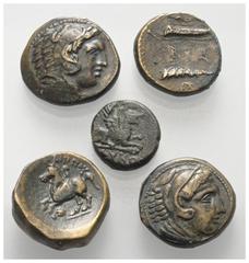 Lots - Ancient Coins Griechische Münzen - Lots. Abdera (Makedonien) / Philippos II. / Alexander III. (Königreich Makedonien). Lot (5 Stück): Bronze; ca. 4. - 3. Jhdt. v. Chr. Sehr schön - fast sehr sc