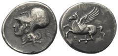 Greek Korinthia. Korinth. Stater (Silber). Ca. 375 - 300 v. Chr. Vs: Pegasos nach links fliegend, darunter Koppa. Rs: Kopf der Athena mit korinthischem Helm links; im Feld links Delta und rechts I neb