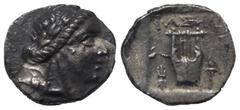 Greek Lykien. Lykischer Bund. Drachme (Silber). Ca. 88 - 84 v. Chr. Phaselis. Vs: Kopf des Apollon mit Lorbeerkranz und Köcher mit Bogen über der Schulter rechts. Rs: Kithara, darüber Ethnikon; im Fel