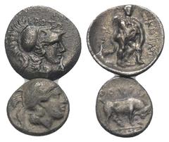Lots - Ancient Coins Griechische Münzen - Lots. Thourioi (Lukanien) / Kroton (Bruttium). Lot (2 Stück, Silber): Triobol, Diobol; ca. 5. - 3. Jhdt. v. Chr. Sehr schön. Verkauft wie besehen, keine Rückg