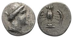 Greek Pontos. Amisos. Hemidrachme oder Triobol (Silber). Ca. 300 - 125 v. Chr. Vs: Kopf der Hera-Tyche mit Mauerkrone rechts. Rs: Eule mit gespreizten Flügeln en face stehend; Magistratsname Demetrios